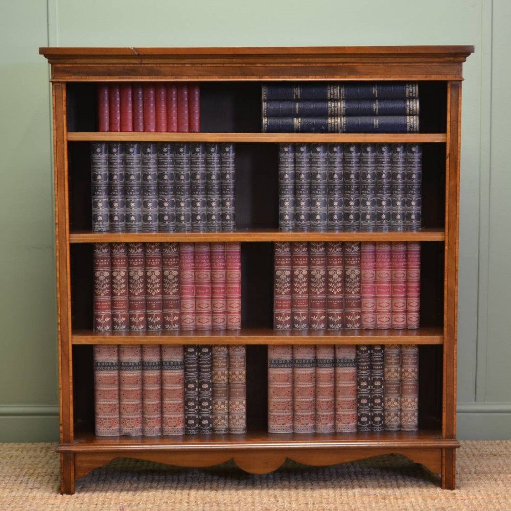 Inlaid Edwardian Mahogany Antique Open Bookcase