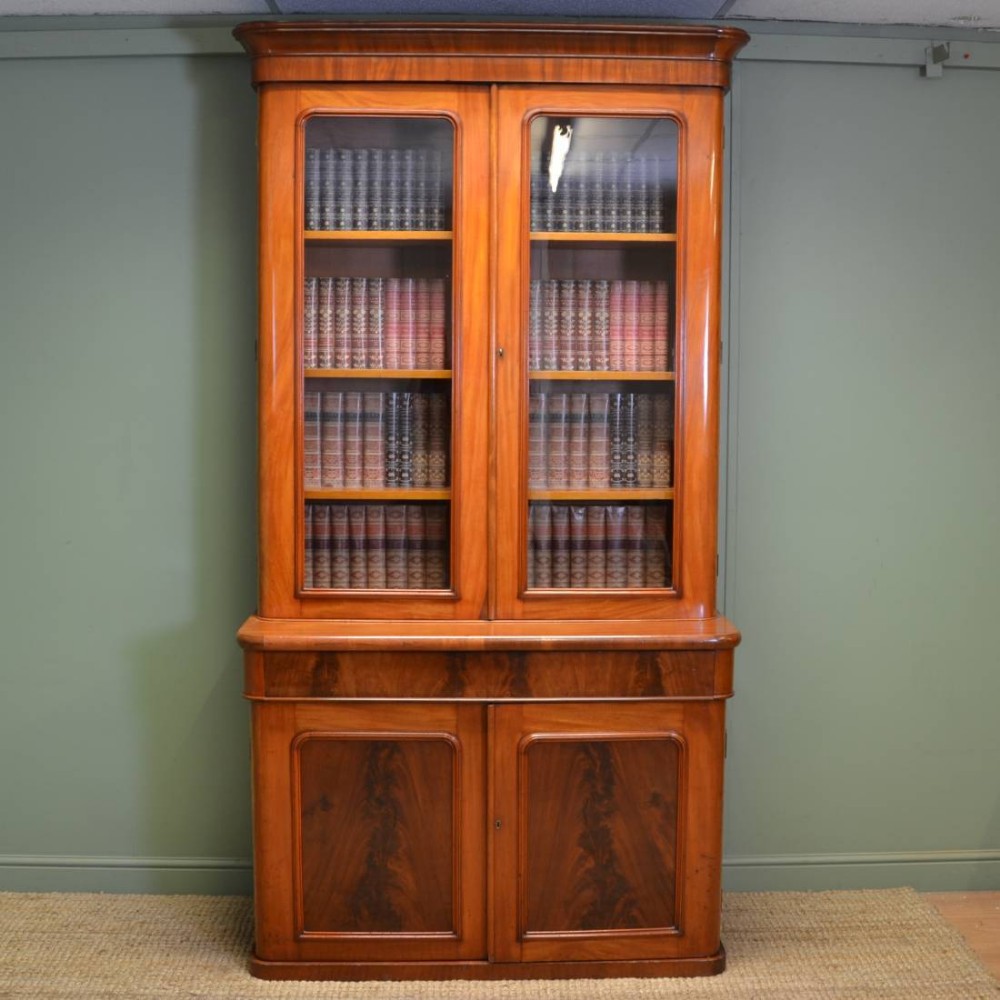 Mellow Mahogany Antique Glazed Victorian Bookcase On Cupboard