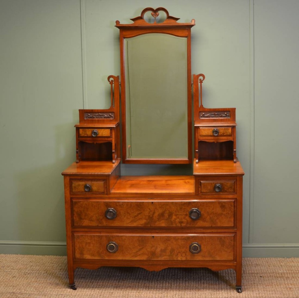 Quality Burr Walnut Victorian Antique Dressing Table