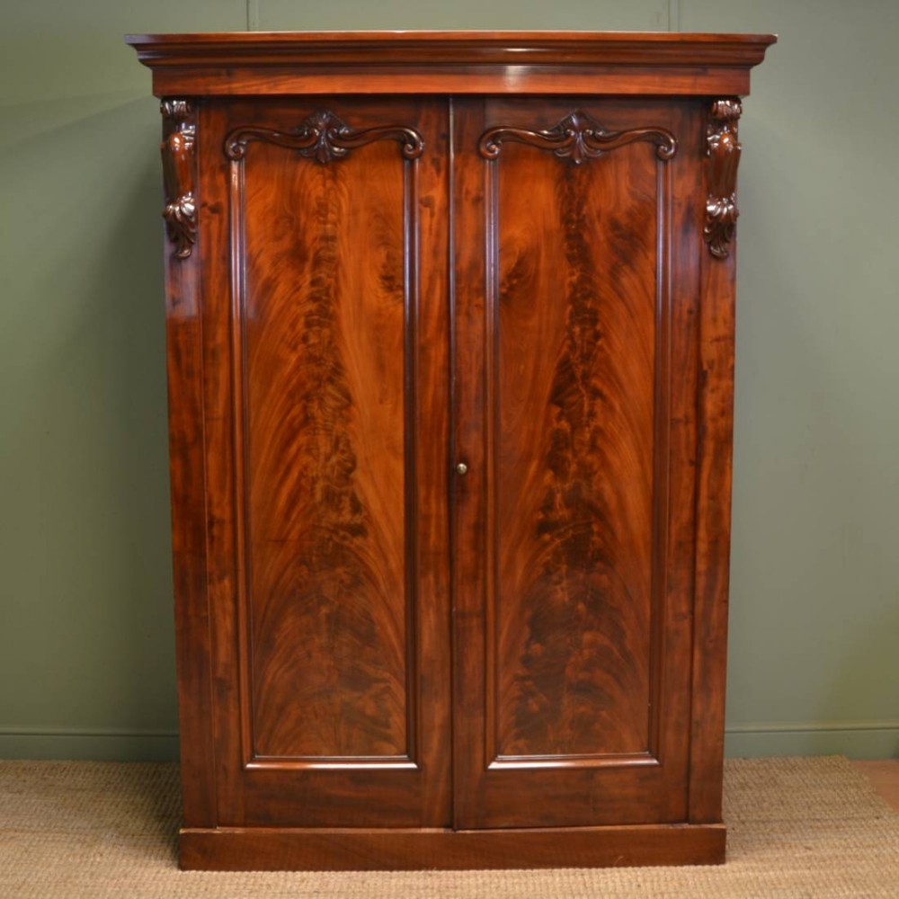 Magnificent Victorian Figured Mahogany Antique Double Wardrobe