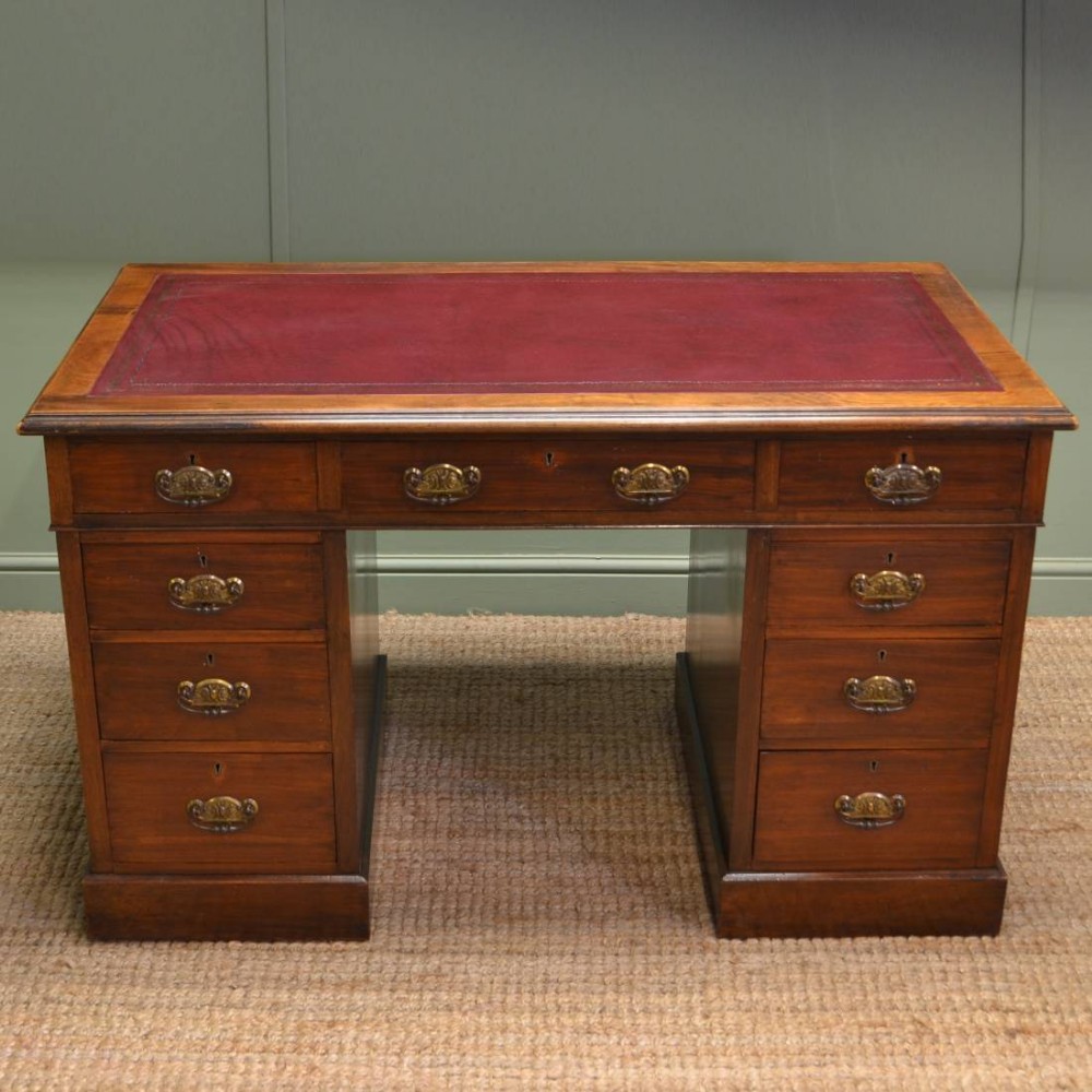 Antique Victorian Walnut Antique Pedestal Desk