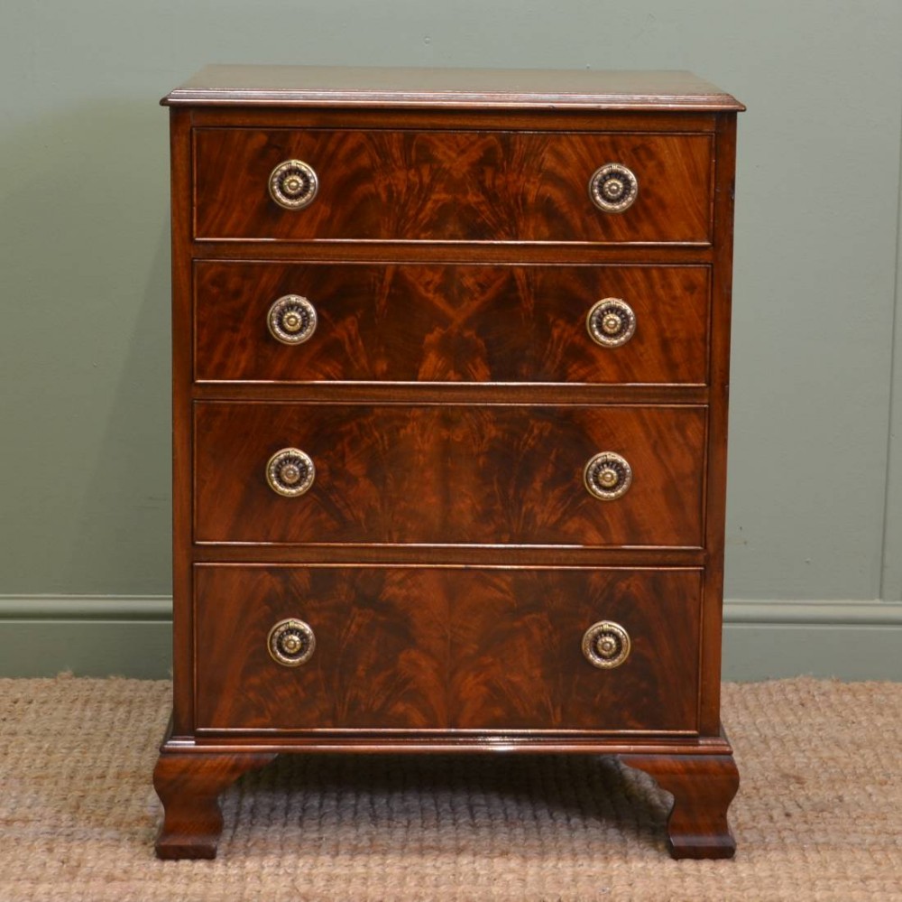 Beautifully Figured Edwardian Mahogany Antique  Small Chest Of Drawers