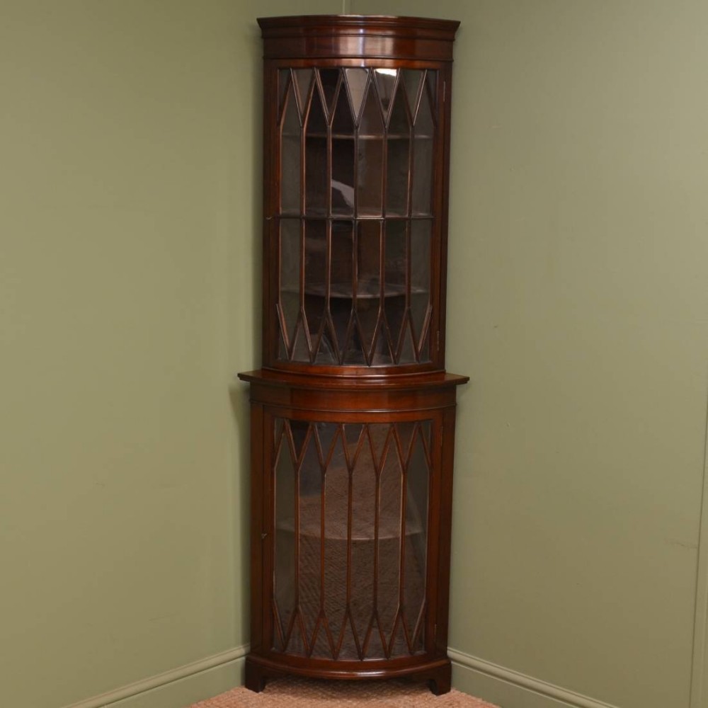 Spectacular Edwardian  Bow Fronted Floor Standing Glazed Corner Cabinet