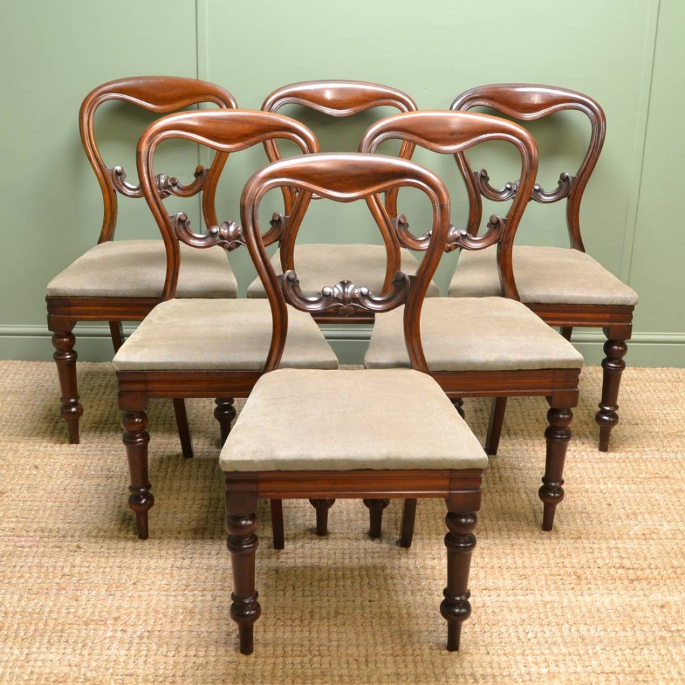 Set Of Six Victorian Mahogany Antique Balloon Back Chairs