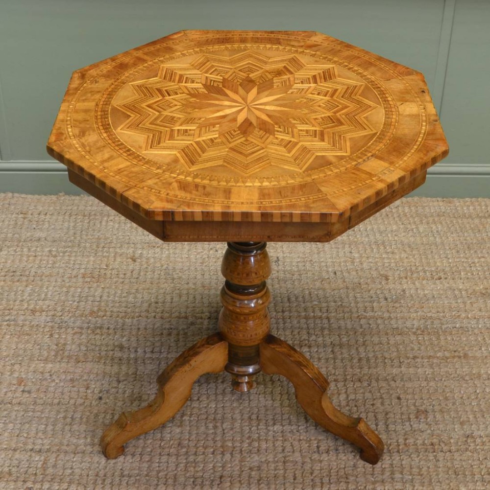 Spectacular Victorian Impressively Inlaid Antique Walnut Sorrento Table