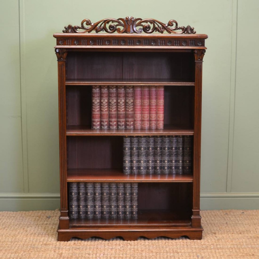 Fine Quality Victorian Rich Walnut Antique Open Bookcase
