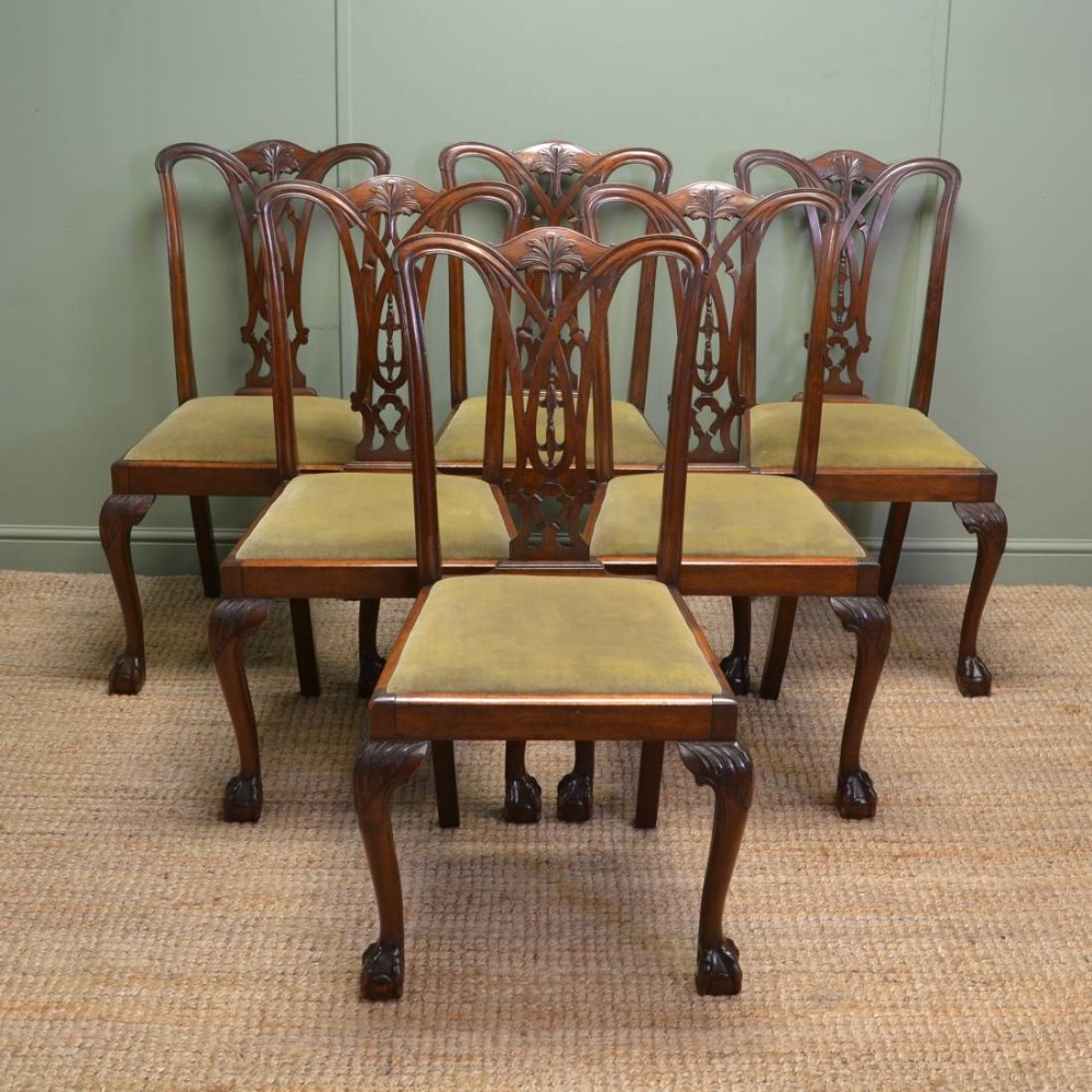 Set Of Six Chippendale Design Antique Dining Chairs