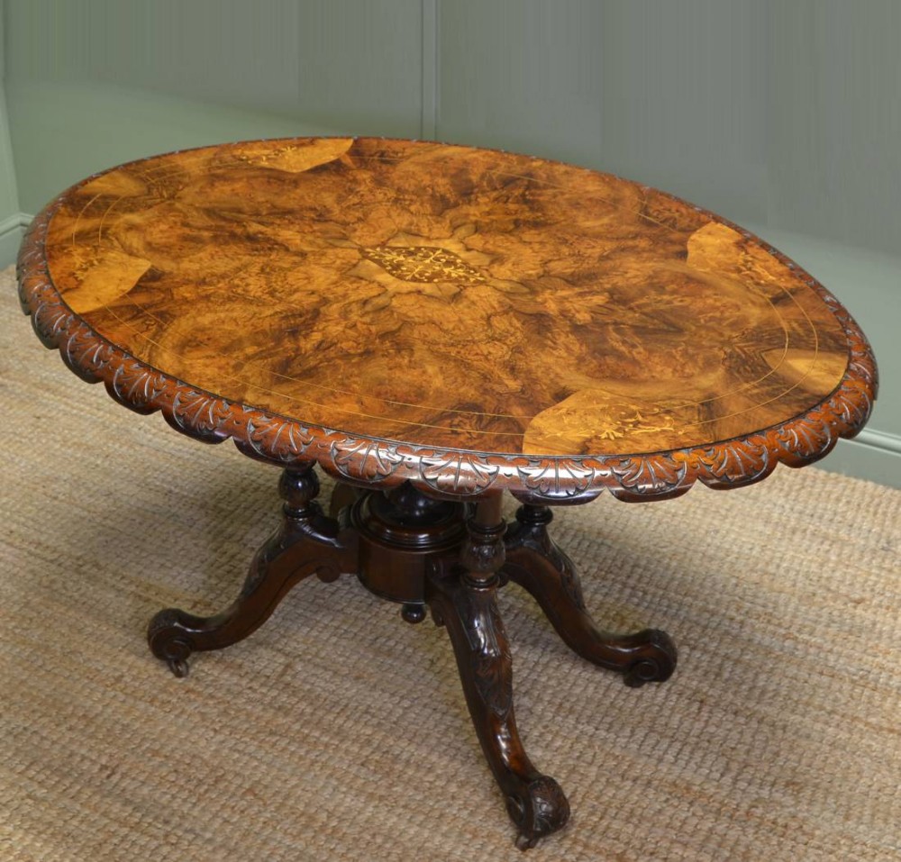 Figured Walnut Oval Victorian Antique Dining Table 
