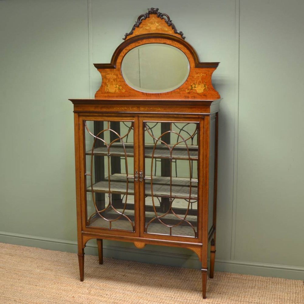 Spectacular Victorian Inlaid Antique Display Cabinet