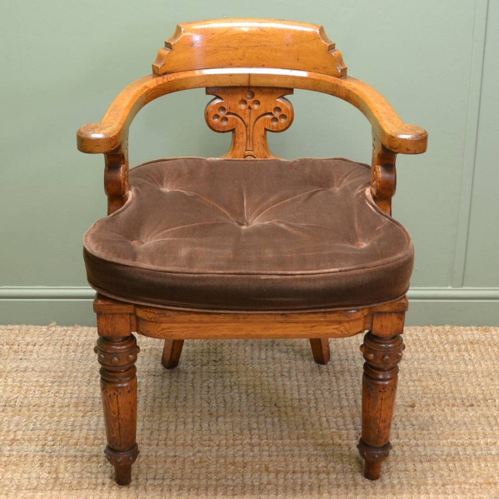 Large Characterful Golden Oak Victorian Arts and Crafts Antique Desk Chair