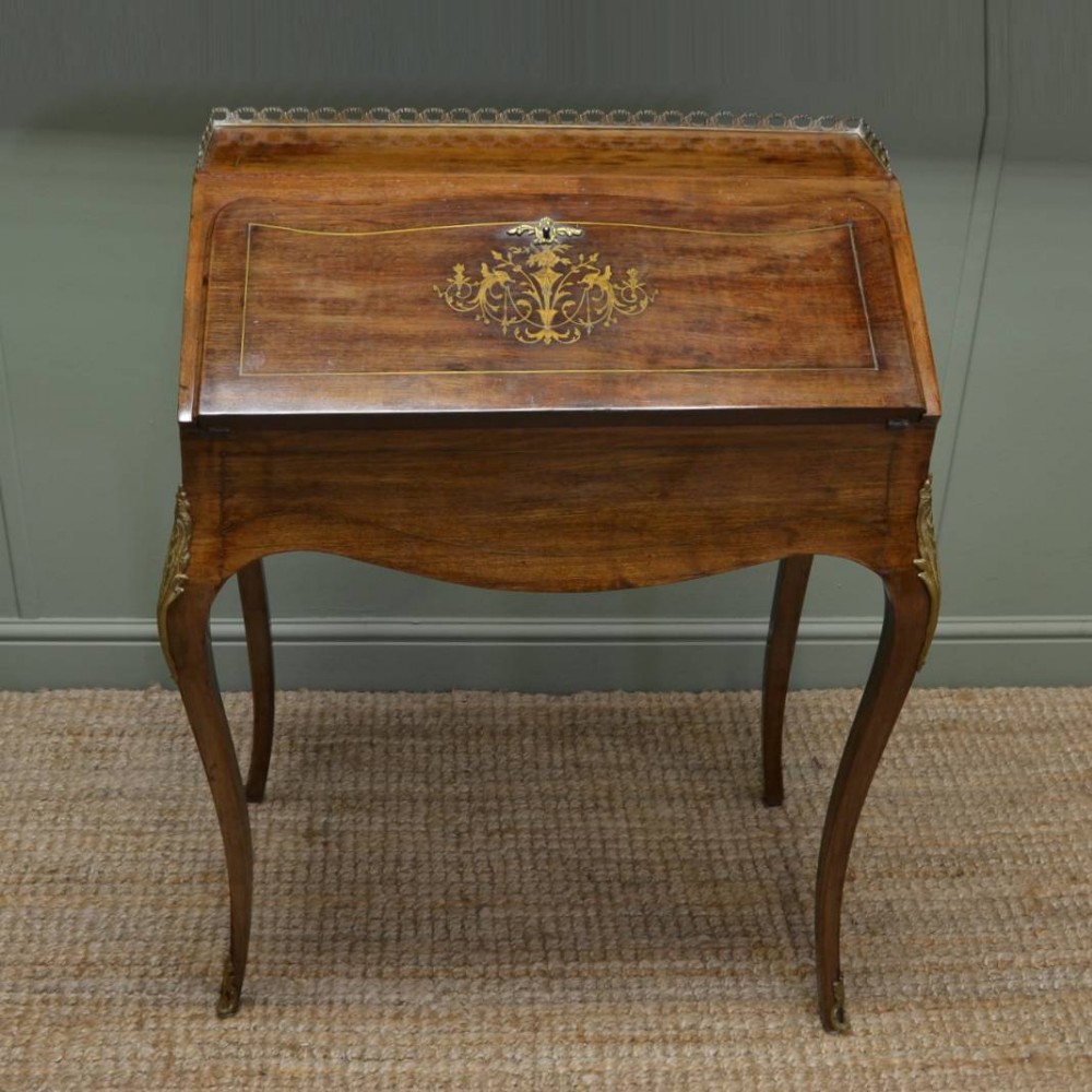 Elegant Edwardian Walnut Antique Bureau with Brass Inlay
