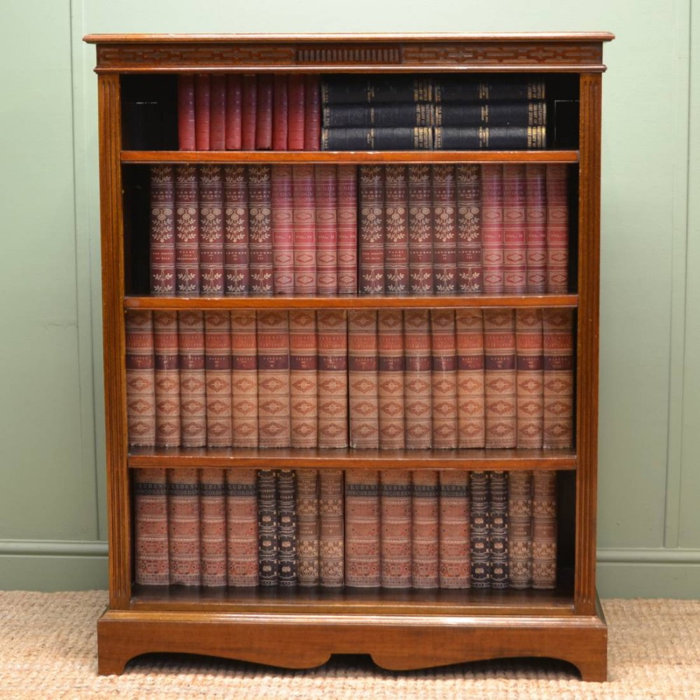 Quality Edwardian Figured Mahogany Antique Open Bookcase 