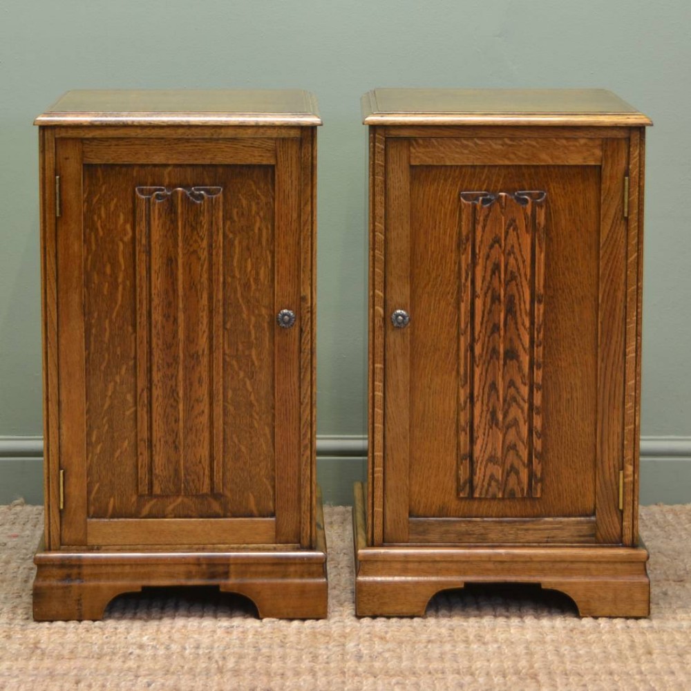 Pair Of Art Deco Figured Oak Antique Side Cabinets.