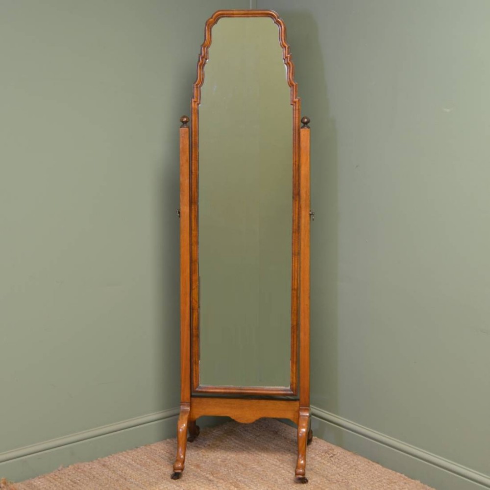 Elegant Art Deco Slim Antique Cheval Mirror 