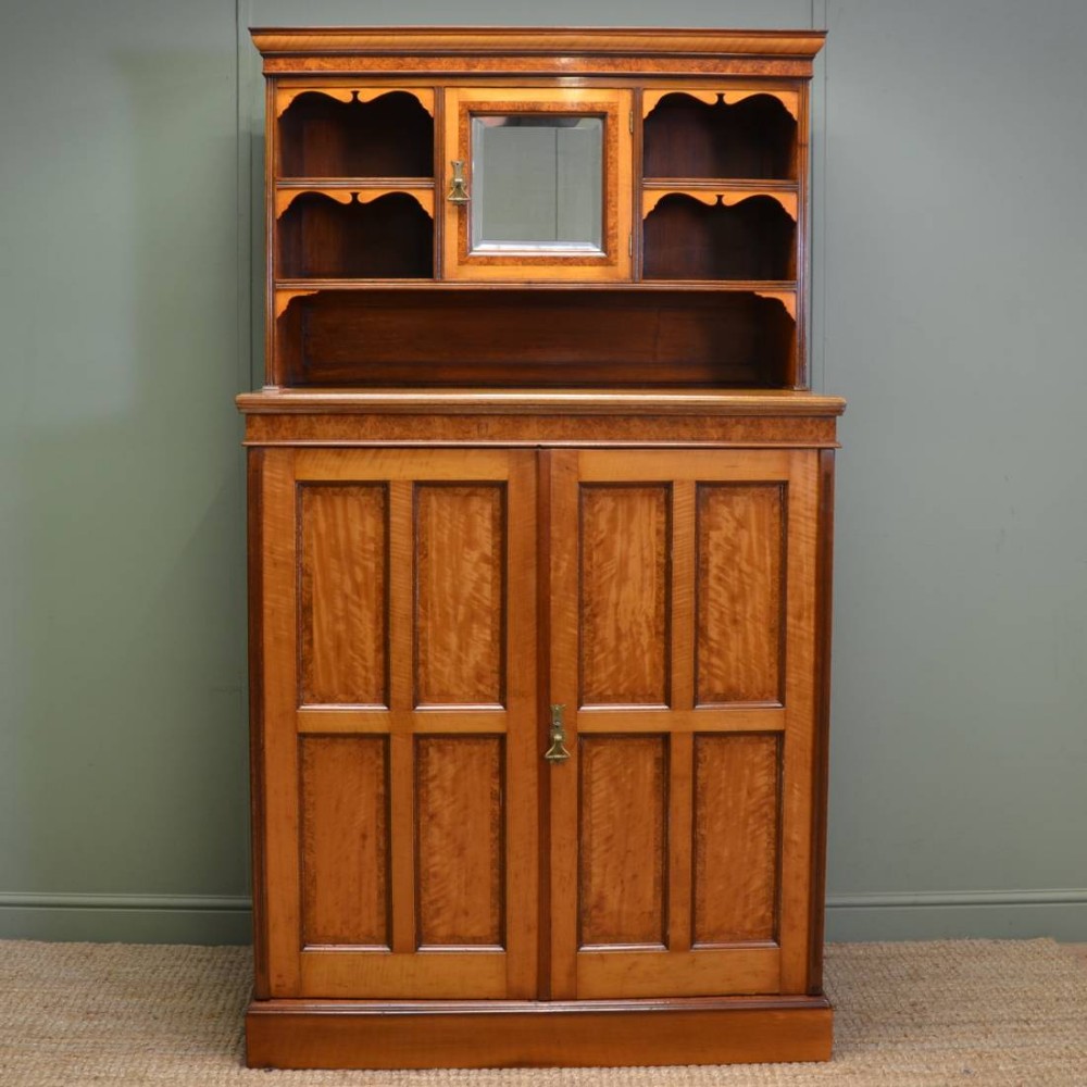 Unusual Satin Birch Antique Victorian Linen Cupboard