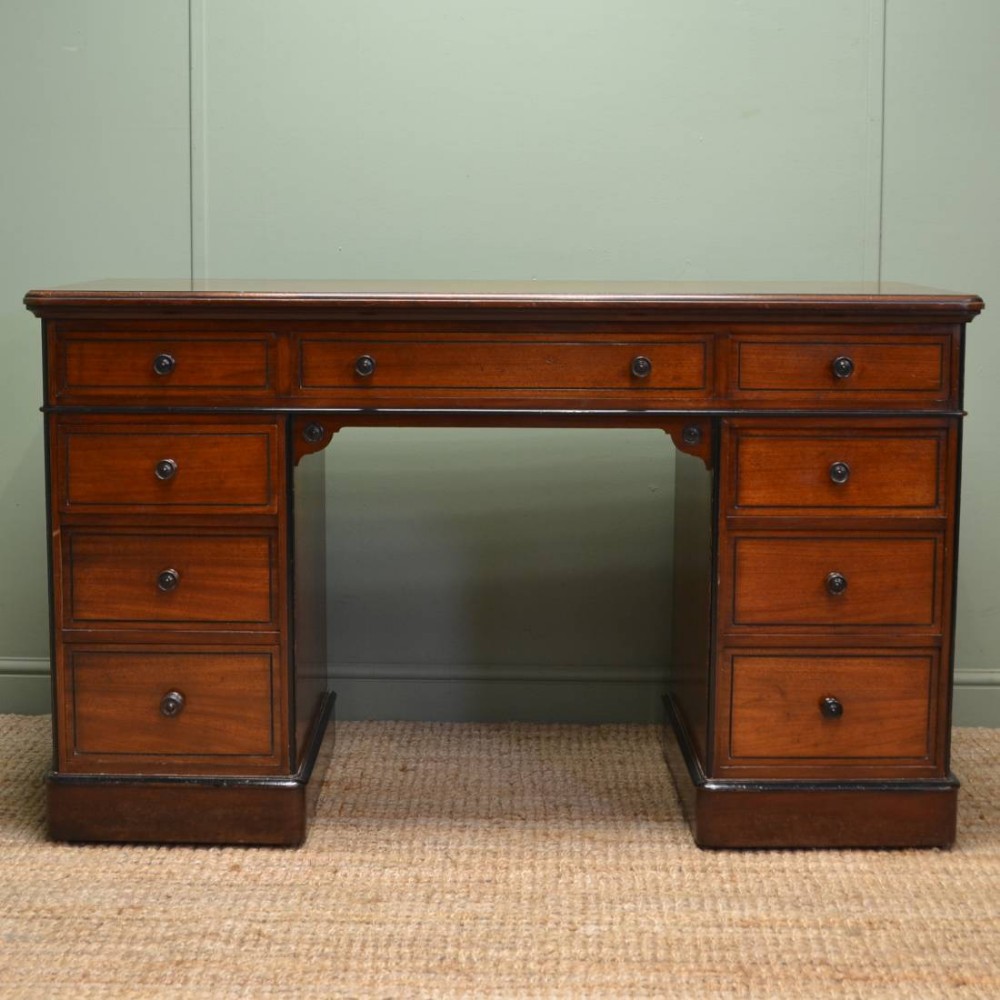 Large Arts And Crafts Walnut Victorian Antique Pedestal Desk