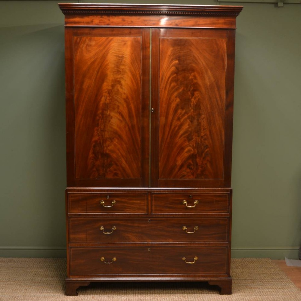 Large Beautifully Figured Mahogany Antique Georgian Hanging Linen Press