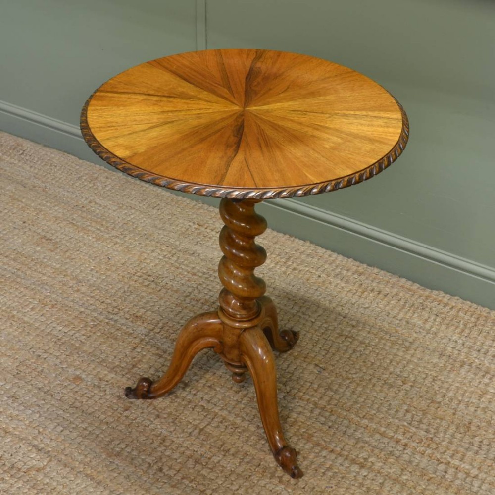 Spectacular Segmented Victorian Figured Walnut Antique Occasional Table