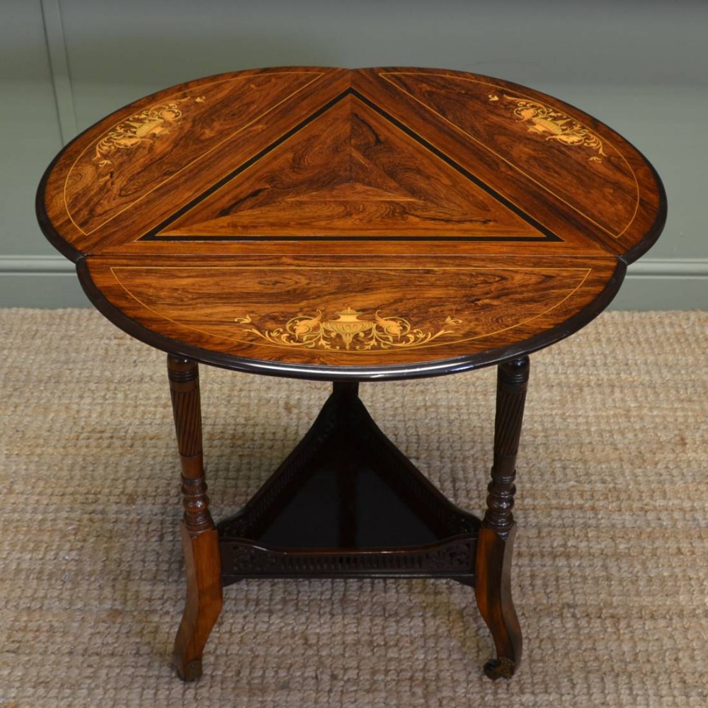 Striking Figured Rosewood Victorian Inlaid Antique Occasional Table
