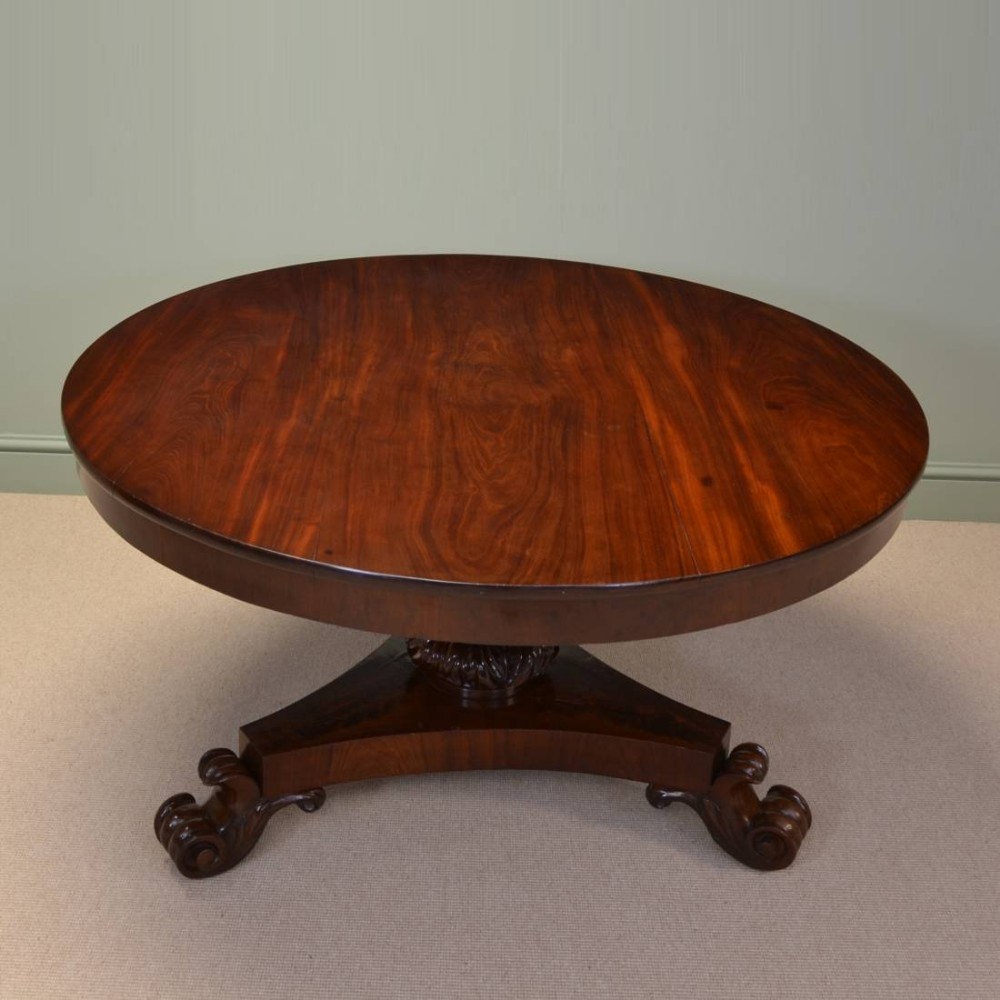 Spectacular William IV Figured Mahogany Antique Circular Dining Table 