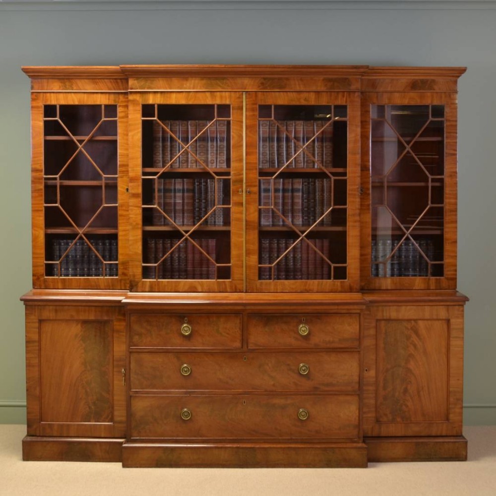Striking Georgian Break Fronted Mahogany Library Bookcase