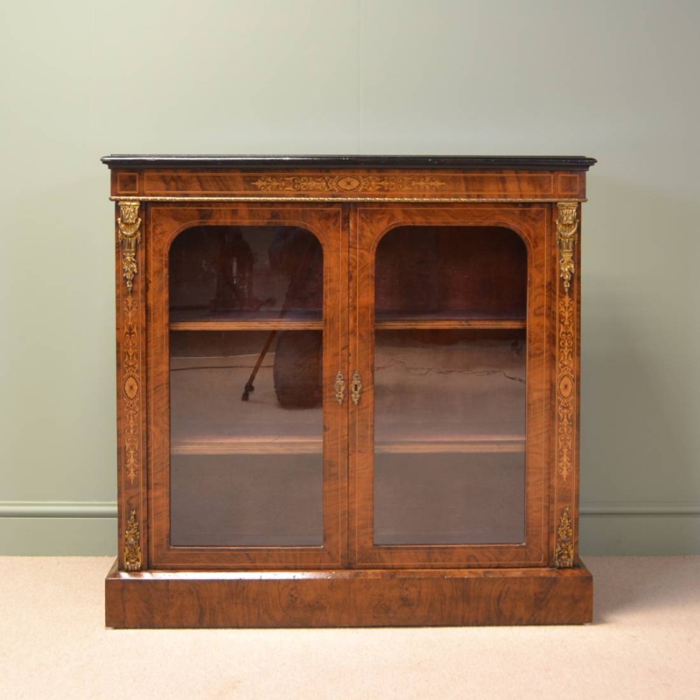 Impressive Victorian Figured Walnut Inlaid Antique Pier Cabinet
