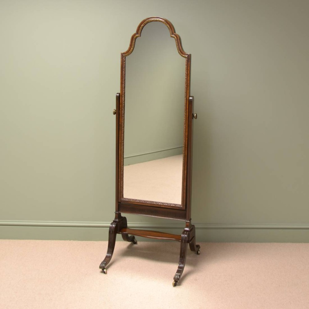 Elegant Edwardian Walnut Antique Cheval Mirror