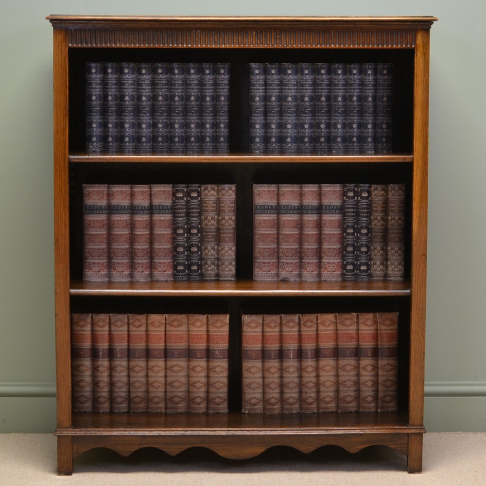 Quality Edwardian Oak Antique Open Bookcase