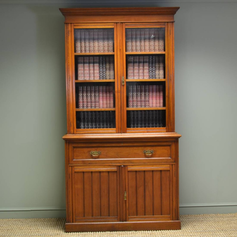 Quality Victorian Walnut Antique Secretaire Bookcase