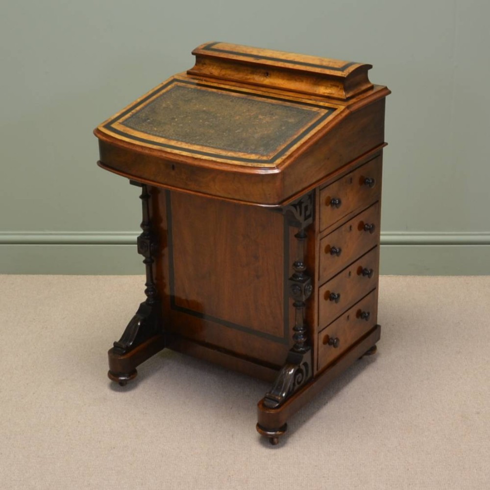 Spectacular Victorian Figured Golden Walnut Antique Davenport Desk