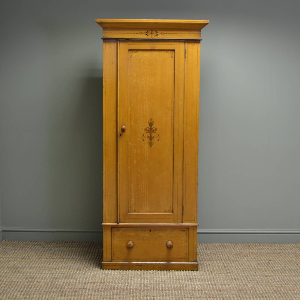 Small Victorian Antique Pine Wardrobe with the Original Paint Finish