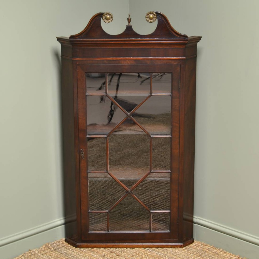 Regency Astragal Glazed Mahogany Antique Wall Hanging Corner Cupboard 
