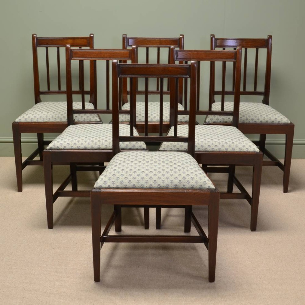 Spectacular Set of Six Georgian Figured Mahogany Antique Dining Chairs