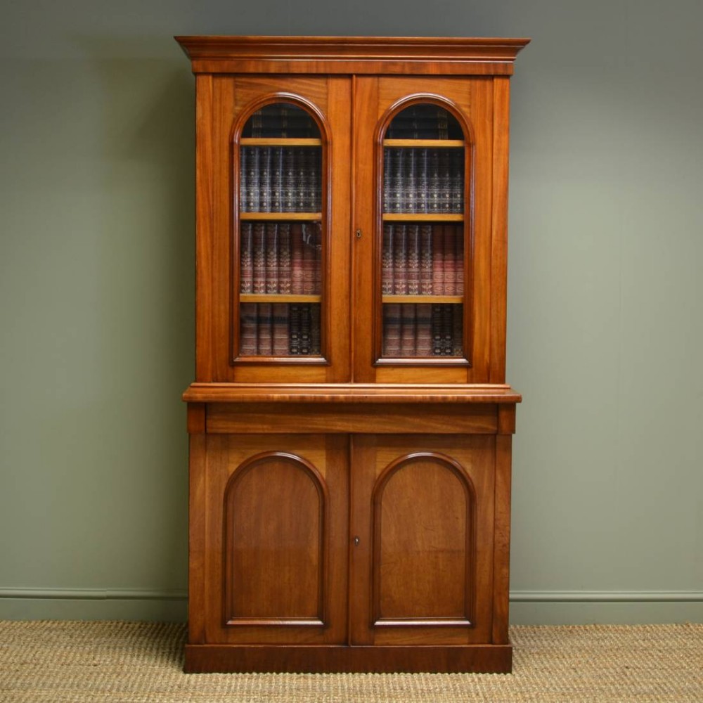 Sensational Mellow Mahogany Victorian Antique Bookcase on Cupboard