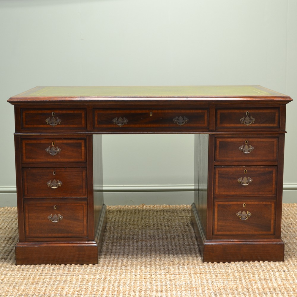 Quality Edwardian Inlaid Mahogany Antique Pedestal Desk