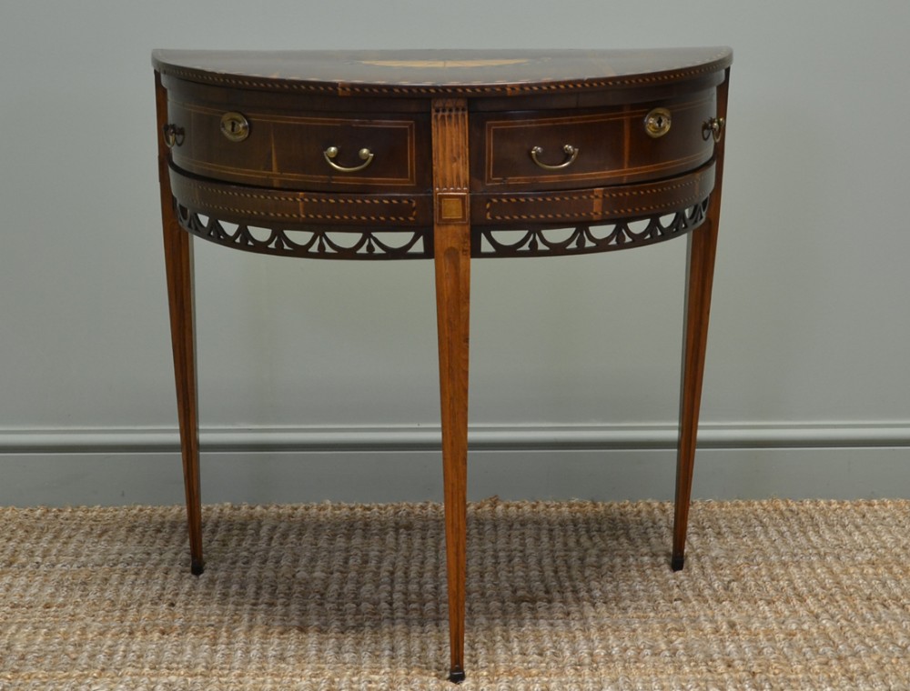 Elegant Inlaid Regency Walnut D End Antique Side Table