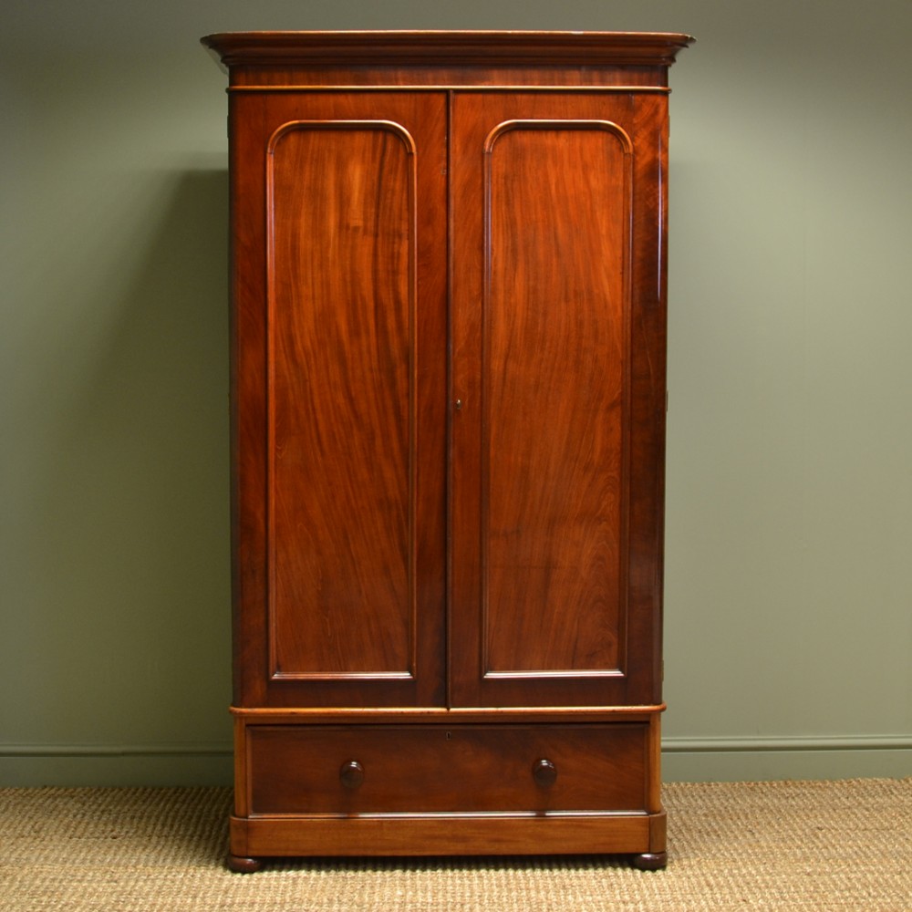 Beautifully Figured Small Mahogany Antique Victorian Double Wardrobe
