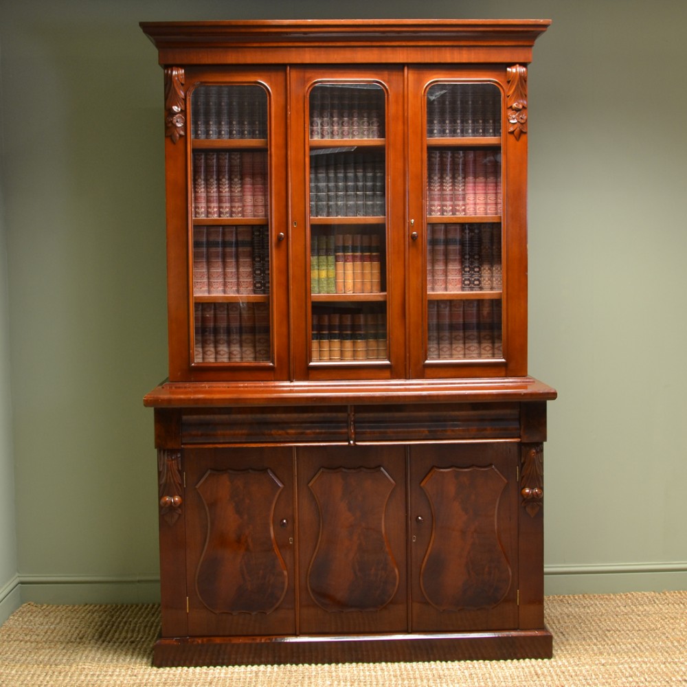 Quality Large Glazed Victorian Antique Mahogany Bookcase