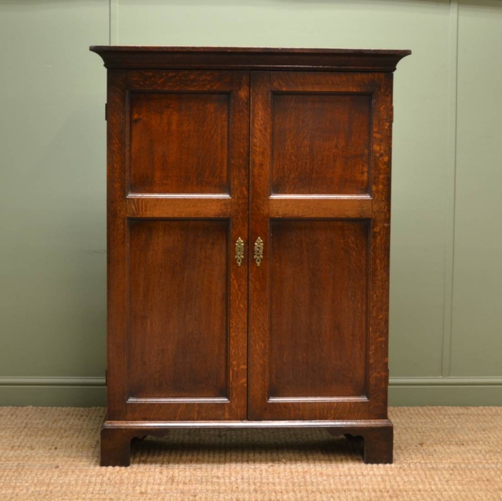 Unusual Slim Georgian Period Oak Antique Cupboard 