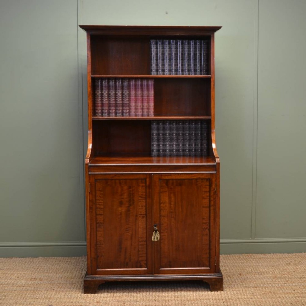 Quality Edwardian Mahogany Antique Open Bookcase on Cupboard 