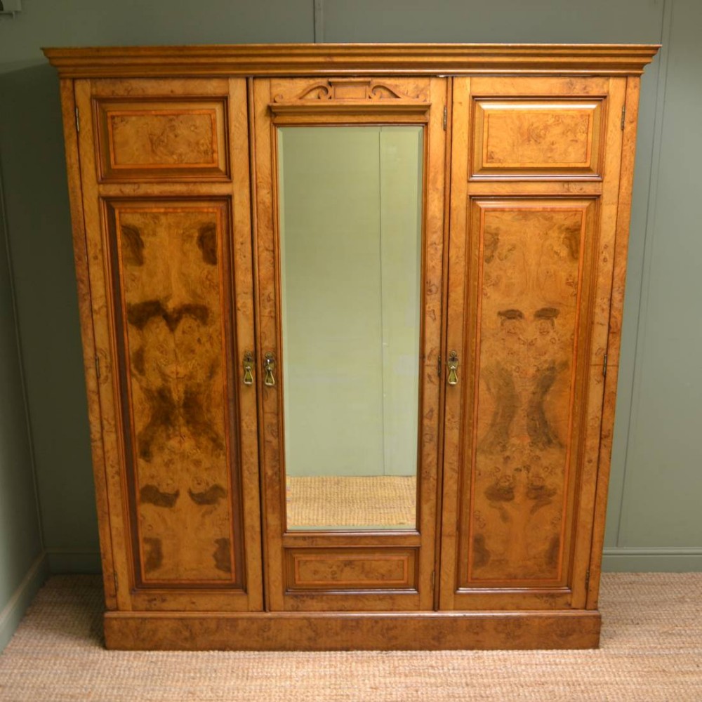 Spectacular, Impressive Figured Burr Pollard Oak Antique Triple Wardrobe By Johnson And Appleyards  Sheffield.  
