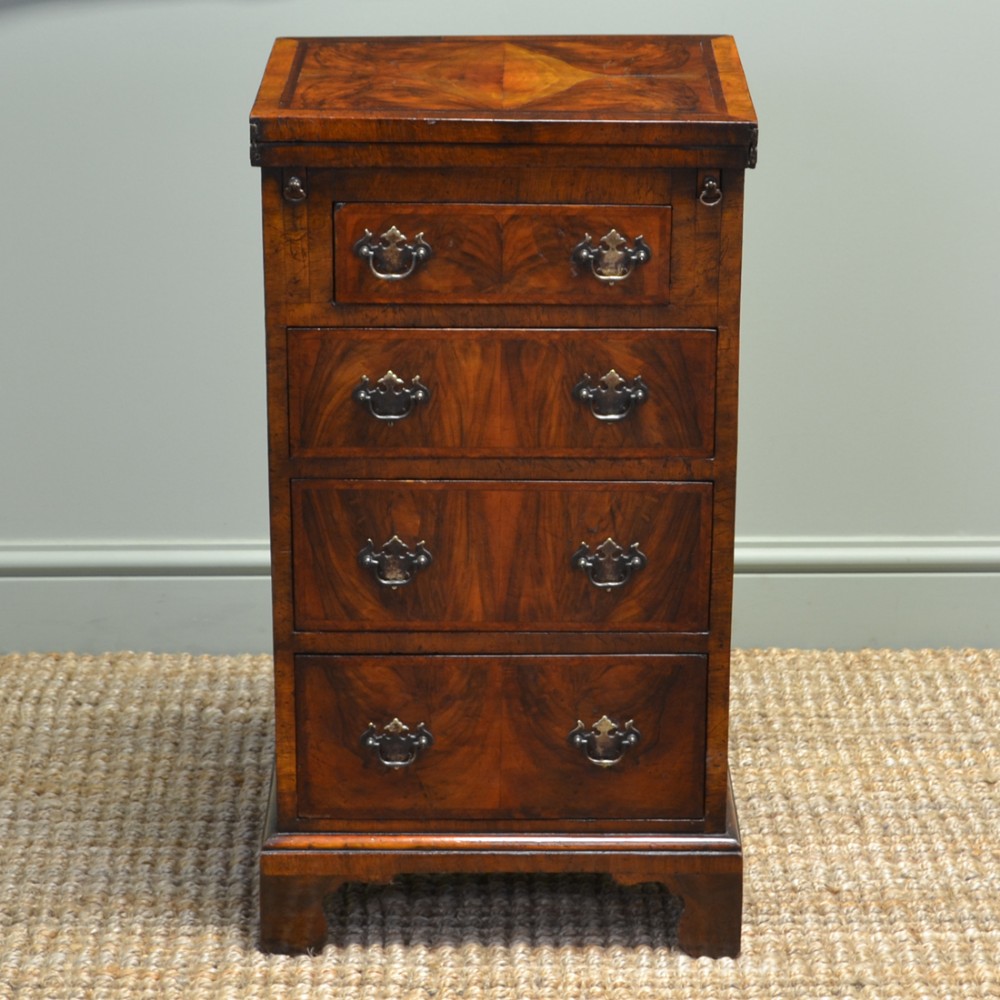 Unusual Small Edwardian Figured Walnut Antique Bachelor’s Chest