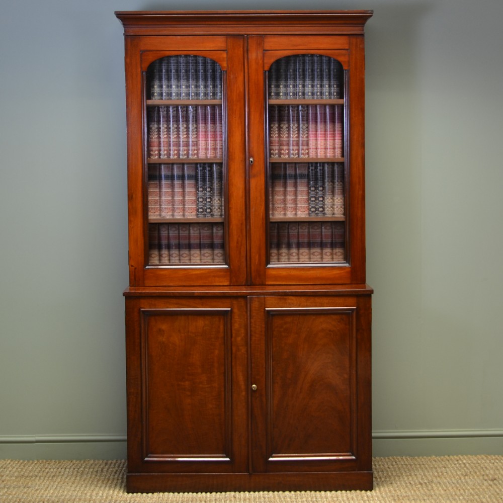 Victorian Mahogany Antique Glazed Bookcase on Cupboard