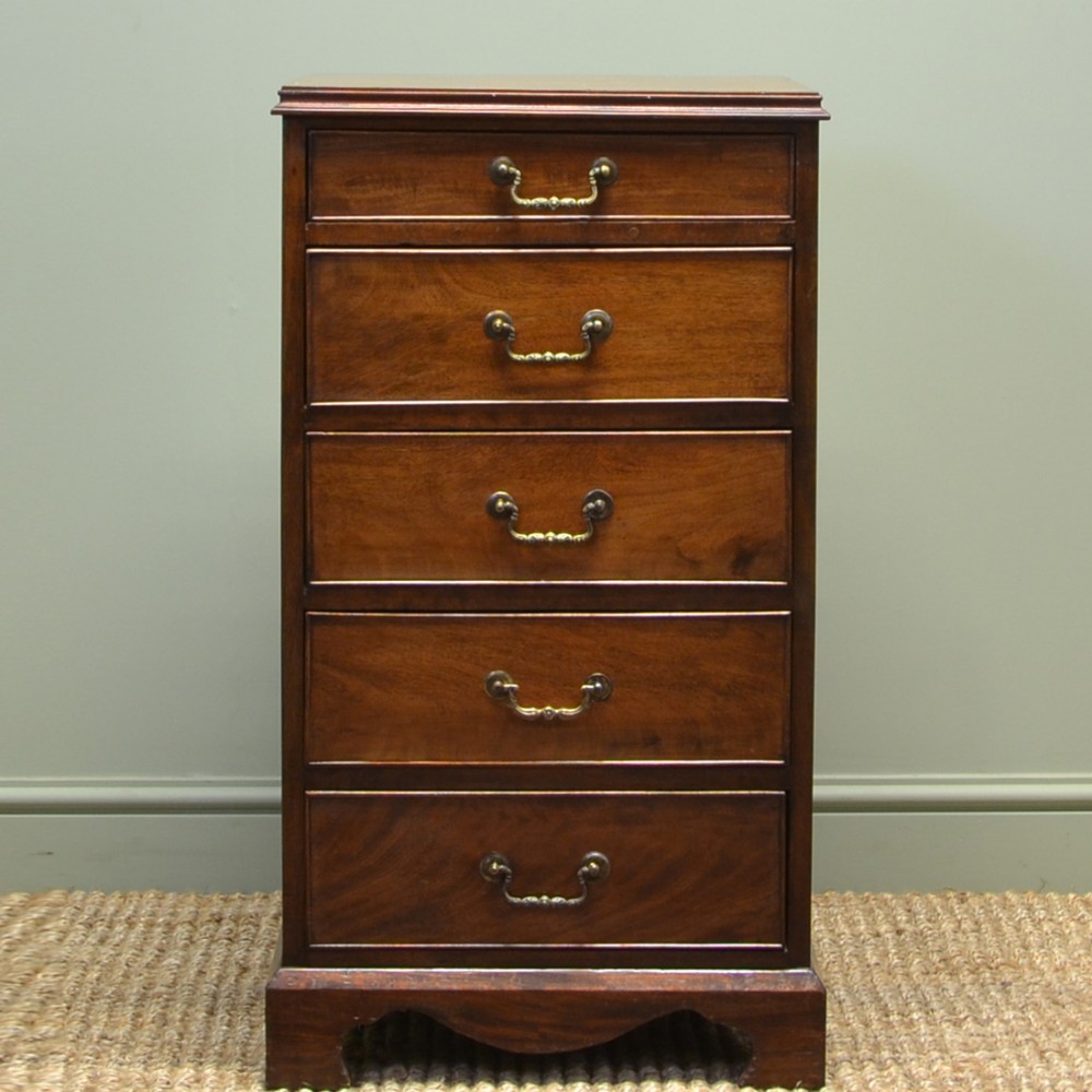 Tall Slim Edwardian Walnut Antique Chest of Drawers