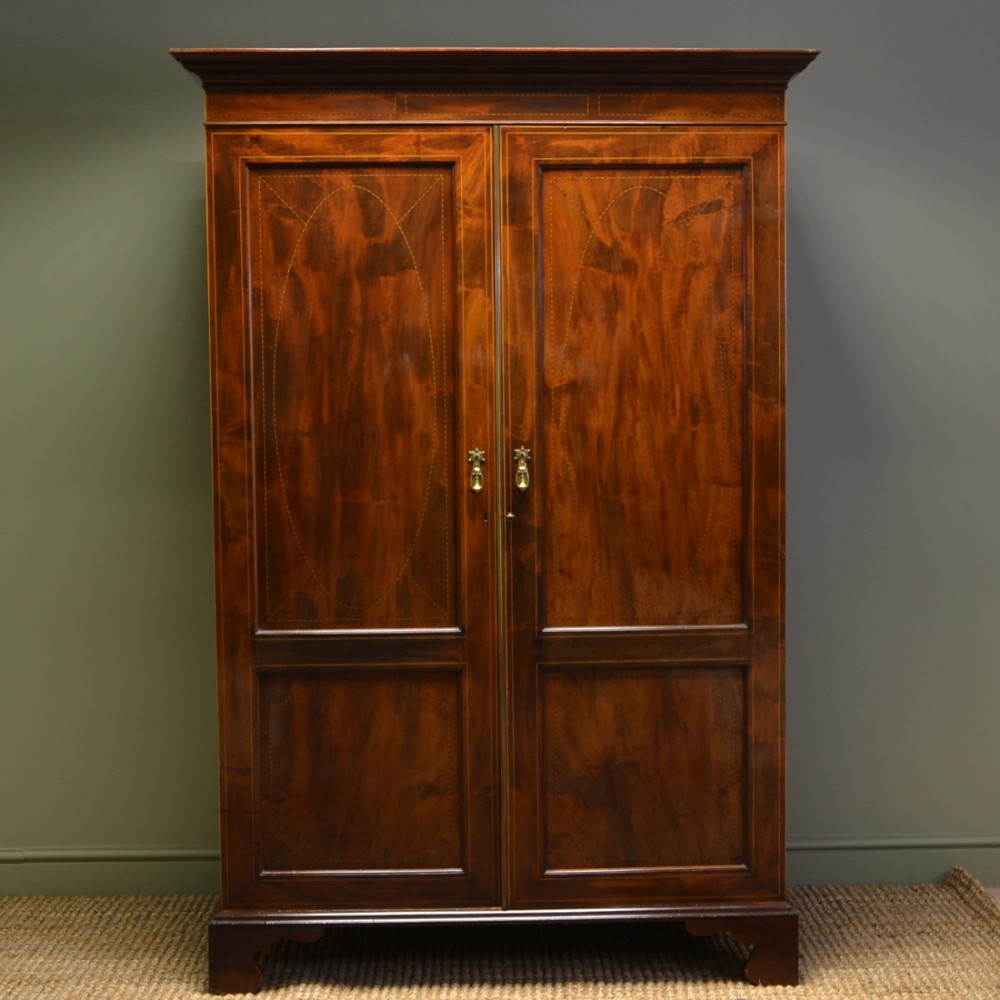 Beautiful Quality, Rich Figured Mahogany Antique Double Wardrobe 