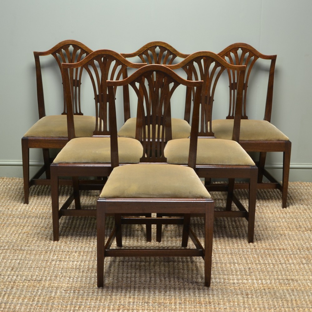 Quality Set of Six Georgian Mahogany Hepplewhite Antique Dining Chairs