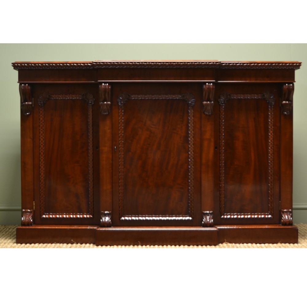 Spectacular Plum Pudding Mahogany Breakfront William IV Antique Sideboard
