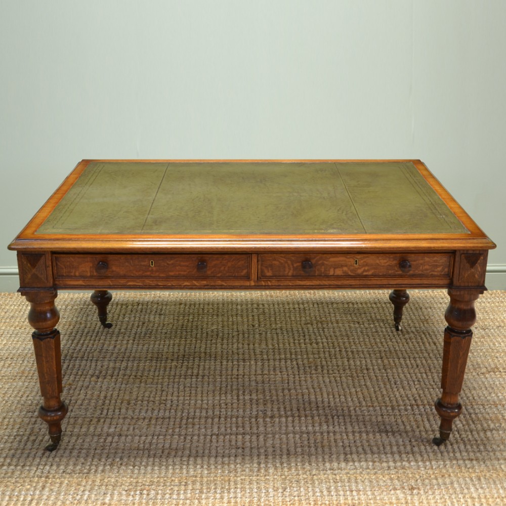Magnificent Large Victorian Oak Antique Partners Writing Desk
