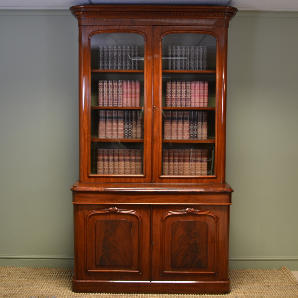 Magnificent Large Victorian Figured Mahogany Antique Library Bookcase