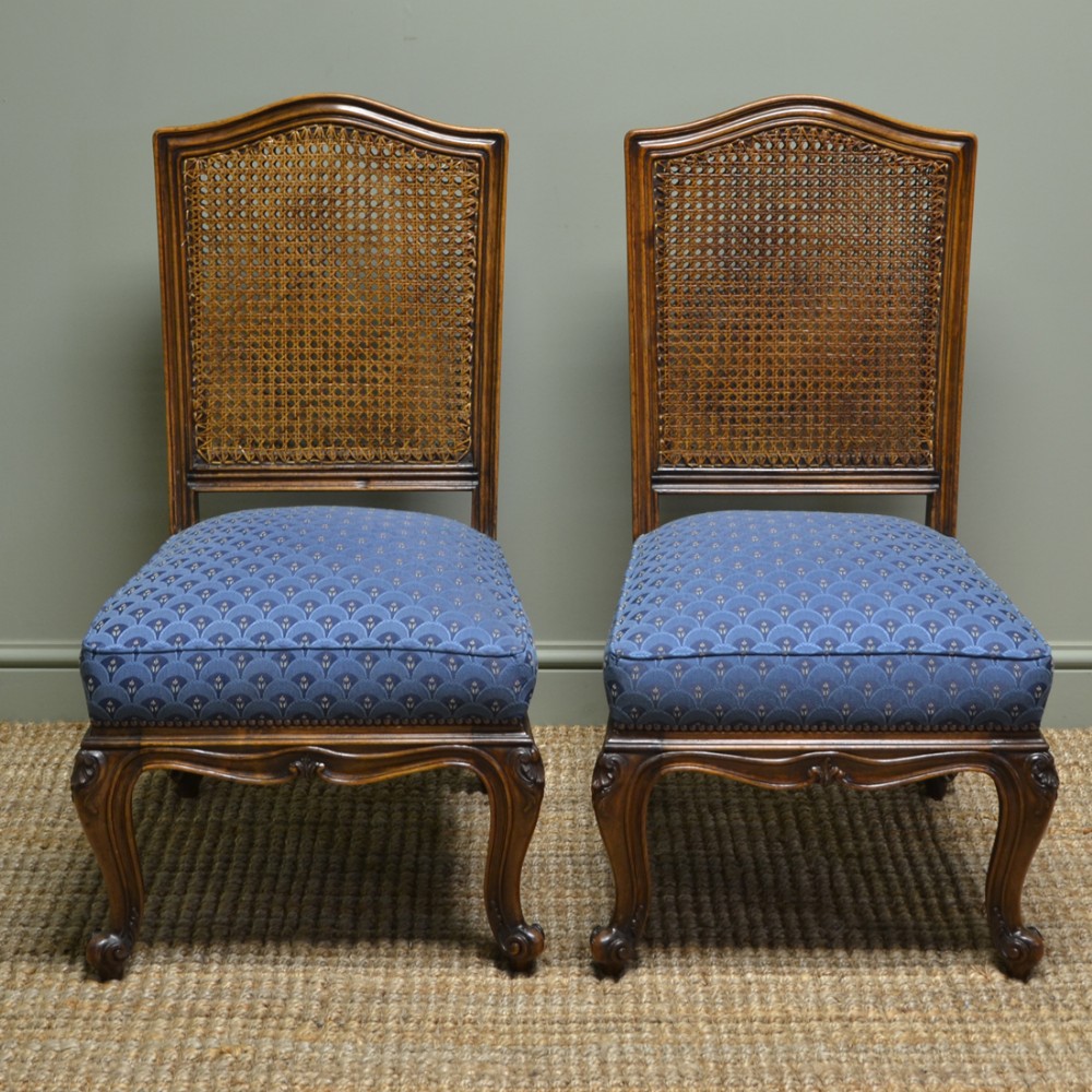 Pair of Edwardian Bergere Antique Walnut Side Chairs